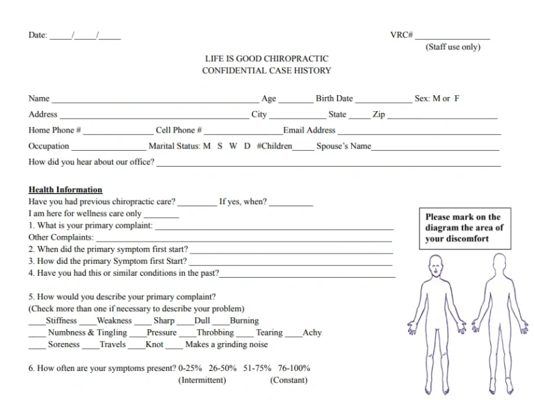 New patient chiropractor intake forms for adults and children at Life is Good Chiropractic.